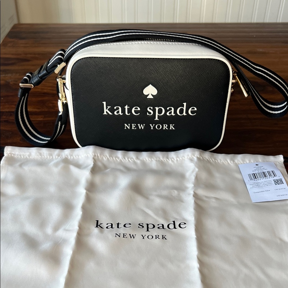 New Kate Spade Black and  Crossbody Bag with Gold Accents